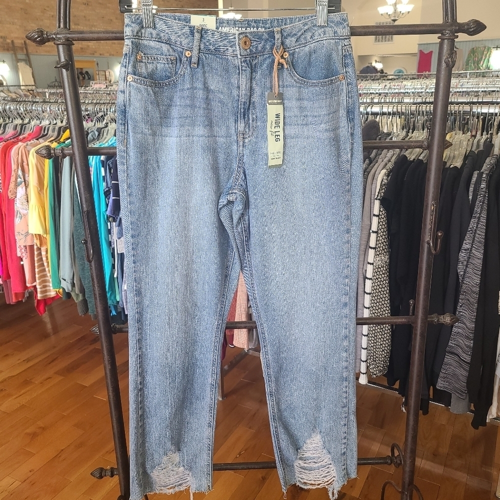 American Rag Cie Wide Leg New Fit High Rise Distressed Jeans Size 3